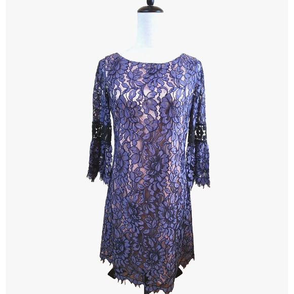 Eliza J Womens Lace Tulip Cocktail Dress Size 6 Grey/Purple Fit Flare Whimsigoth - Picture 14 of 16